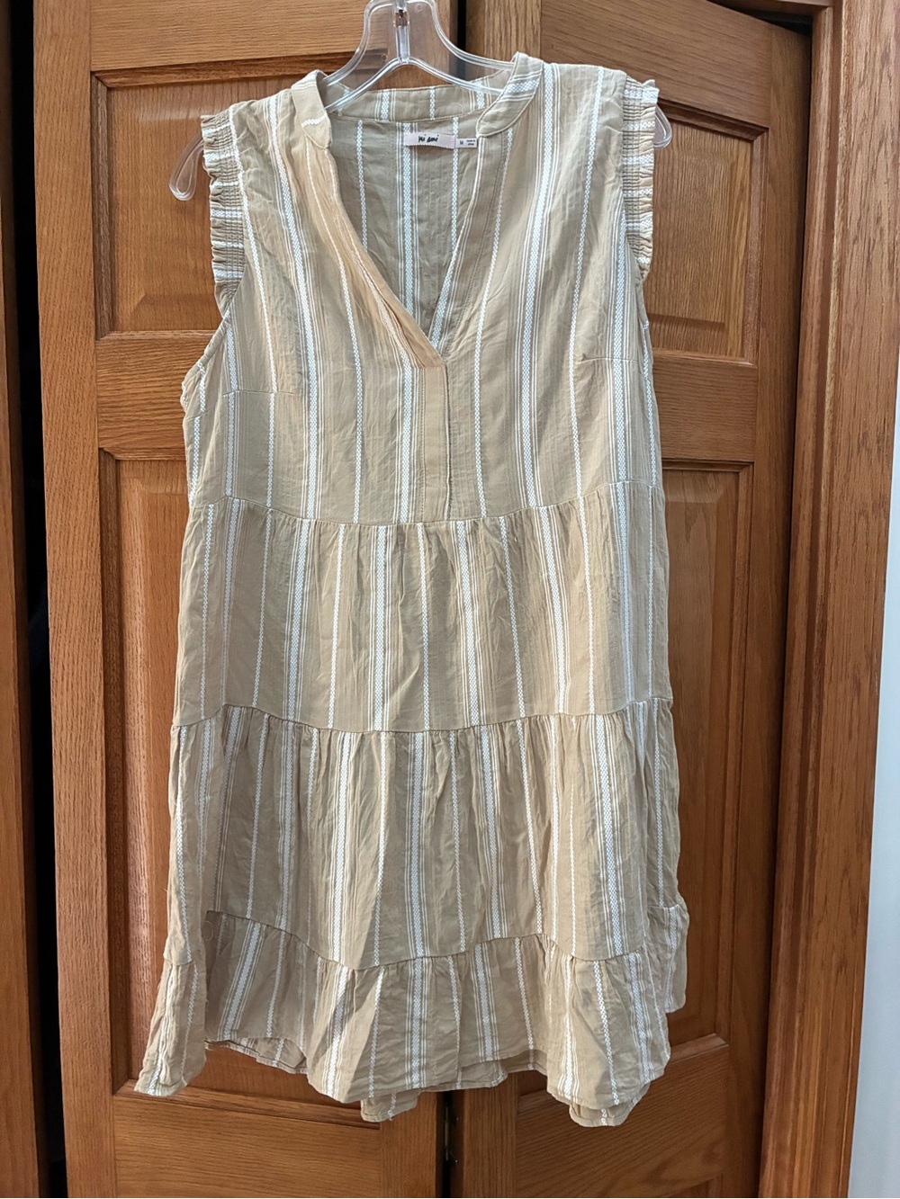 miami Cream & White Striped Sleeveless Tiered Mini Dress